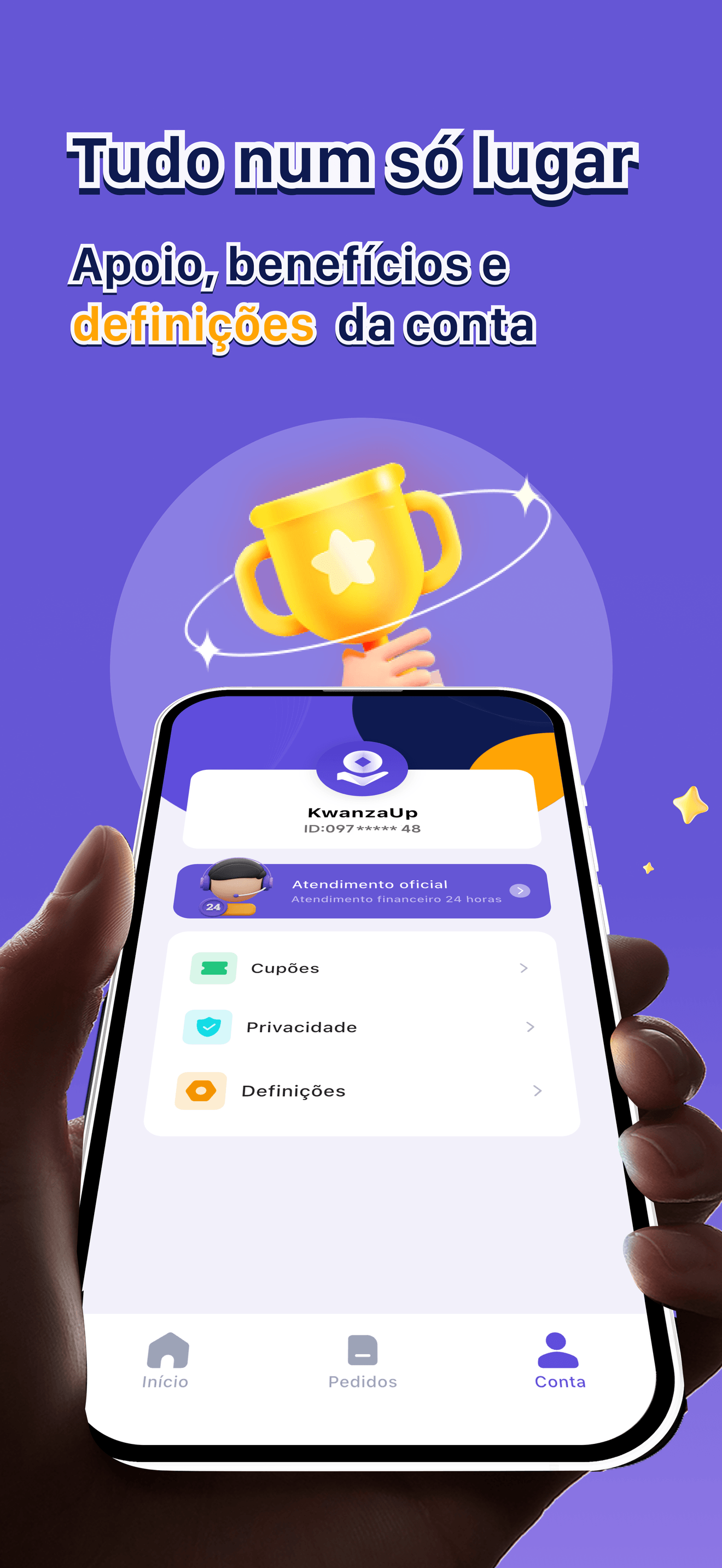 KwanzaUp account and support screen